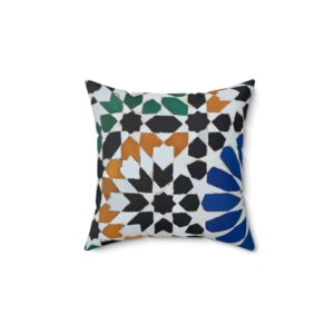 Moroccan-Inspired Faux Suede Square Pillow - Colorful Geometric Design for Home Decor