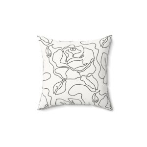 Elegant Line Art Rose Faux Suede Square Pillow for Home Decor
