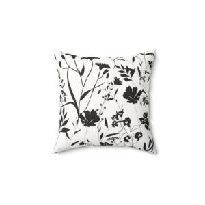 Elegant Black Floral Faux Suede Square Pillow - Cozy Home Decor Accent